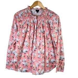 J.Crew Liberty Fabric Josephine Pink Floral Ruffle Popover Shirt Blouse, Size 10
